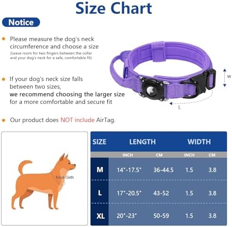 Tactical AirTag 2nd Gen (2026) & 1st Gen Dog Collar, 100% Waterproof Integrated Apple Air Tag Dog Collars with Hard PC AirTag Holder, Adjustable Military Collar with Handle, for Large Dogs(Purple,XL)
