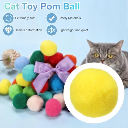 Cat Toy Pom Ball, Interactive Cat Ball Toys Fuzzy Pompoms (Plush, 1.2Inch, 30Pcs, Yellow Tones) for Kittens Pet Enrichment Training Play Indoor