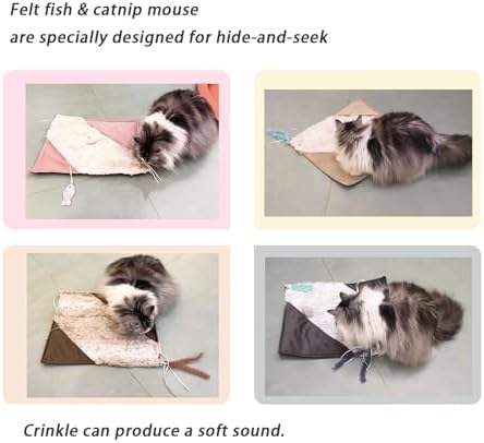 Cat Crinkle Mat with Mouse Toy,14x16" Interactive Cats Play Mat with Catnip