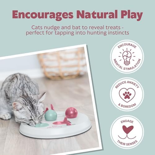 Trixie Cat Activity Flip Board – 4-Module Treat Puzzle Enrichment Toy for Mental Stimulation & Slow Feeding – Interactive Cat Toy for Indoor Cats – Berry/Gray, 9 x 9 x 2.5 in