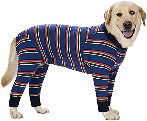 Dog Surgery Recovery Suit Female Male for Dogs After Surgery Medium Large Dogs Onesie Dog Pajamas Pjs Clothes (Navy Stripes, 28 (Chest 26.77 in | Backlength 18.11))