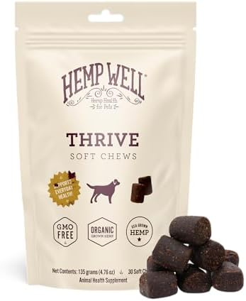 Hemp Well Thrive Dog Soft Chews with Organic Hemp, Omega 3 & 6, 30 Count