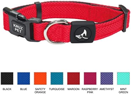 Dog Collar Bundle for Small Dogs (Width- 3/4", Neck - 10.5"-14.5") | Athletica Adjustable Orange & Red Dog Collar | No-Choke Vest with Lightweight Reflective Air Mesh