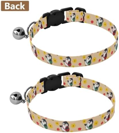 2 Pack Kitten Collars Cute Cartoon Penguins Puppy Collar with Bell, Adjustable Length 10.6" to 17.1"