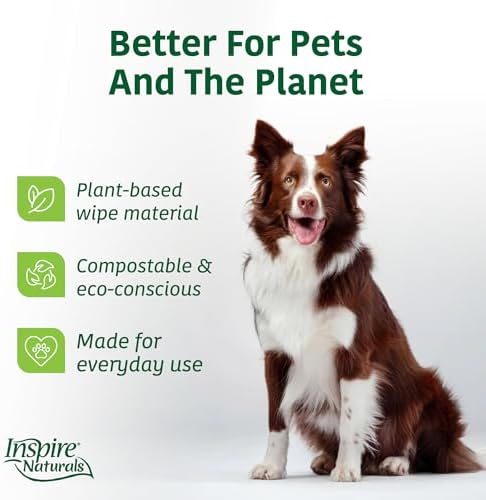 Inspire Naturals Pet Wipes for Dogs and Cats 100% Natural Plant Based with Organic Antioxidants, Dog Wipe Cleaning Deodorizing | Puppy Wipes | Dog Wipes for Paws and Butt (400ct - 8 Pack)