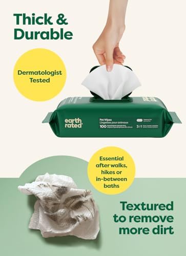 Earth Rated Dog Wipes for Paws & Butt, Deodorizing, Unscented, 200ct