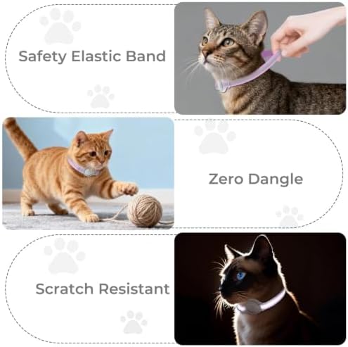 AirTag Cat Collar, Ultra Elastic Cat Tracker Collar (Reflective Violet) | Compatible with Apple Air Tag Holder, Lightweight, Scratch Resistant, Stepless Adjustable Pet Tracking Collars for Cat Kitten