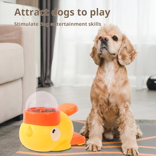 2-in-1 Dog Interactive Slow Feeder Bowls & Food Puzzle Toy, Duck-Shaped Dog Treat Dispenser Anti-Gulping Bowl for Healthy Eating & IQ Training (Yellow)