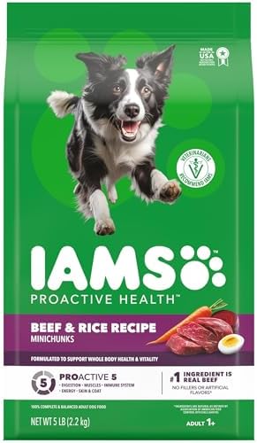 IAMS Proactive Health Adult Minichunks Dry Dog Food, Beef & Rice, 5 lb