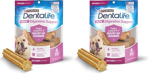 Dentalife Plus Digestive Support Dog Treats for Small and Medium Dogs 20-40 lbs., Cleans Teeth, Freshens Breath, & Supports Healthy Gut, Chicken & Pumpkin Flavor, 6 oz., 8 Chews - 6 oz. Pouch