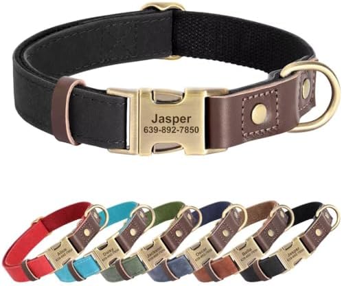 Personalized PU Leather Dog Collars,Quick Release Buckle,Black,M