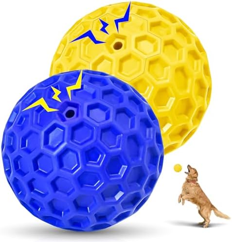 2 Pack Indestructible Squeaky Dog Balls for Aggressive Chewers, Interactive Dog Toys for Teething, Relieving Anxiety. Chew Toy for Large, Medium Breeds, Outdoor Rubber Balls.