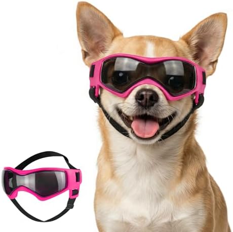 Dog Goggles for Extra Small Breed, Anti-UV Windproof Doggie Sunglasses, Small Dog Glasses Eye Protection for Riding Cycling Hiking, Pink