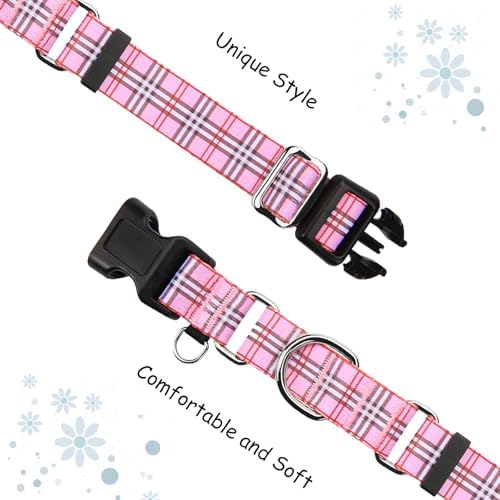 Martingale Collar with Quick Release Buckle Cute Girl Female Training Dog Collars (Pink Plaid, Medium)