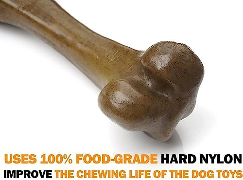 Tough Dog Toys for Aggressive Chewers, Indestructible Dog Toys, Nylon Dog Bones, Durable Tough Puppy Teething Toys, Interactive Dog Toys for Medium Large Breed, Best Gift for Dogs, Beef Flavor