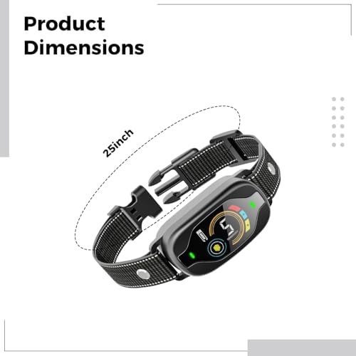 Smart Bark Collar, Rechargeable with Color Display, Waterproof Anti Barking Device, 25 in Reflective Nylon Strap, 5 Sensitivity Levels Dogs, Black
