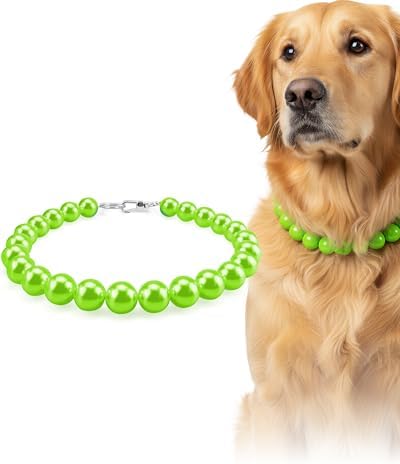 Chunky Pearl Dog Necklace (Beads 20mm),Elegant Classic Super Big Pearl Collar Necklace Accessories for Medium Large Dogs Occasions and Gatherings (Light Green, XL(Neck Girth 18.5''-20''))