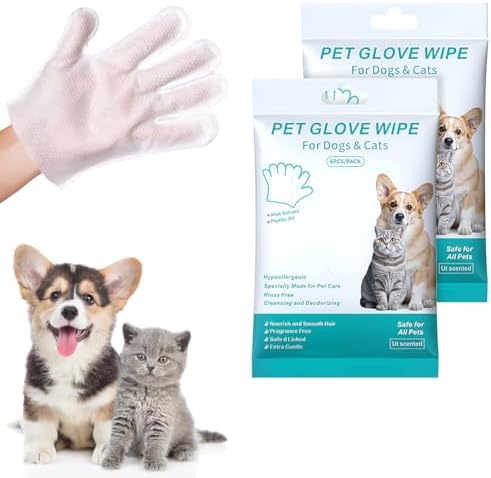 Pet Glove Wipes for Dogs, Hypoallergenic Dog Wipes Cleaning Deodorizing, Thick Disposable Cat Grooming Gloves, No-Rinse Dog Washing Bath Gloves for Fur Butt Paws Ears, Dry Cleaning Daily Care Travel