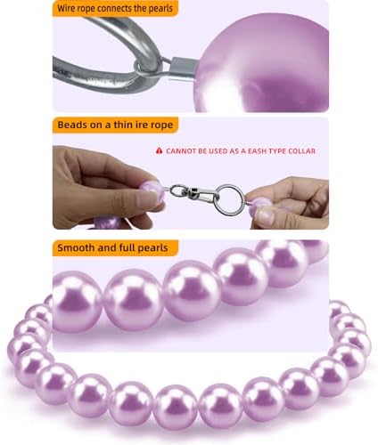 Chunky Pearl Dog Necklace (Beads 20mm),Elegant Classic Super Big Pearl Collar Necklace Accessories for Medium Large Dogs Occasions and Gatherings (Purple, 2XL(Neck Girth 19''-21.5''))