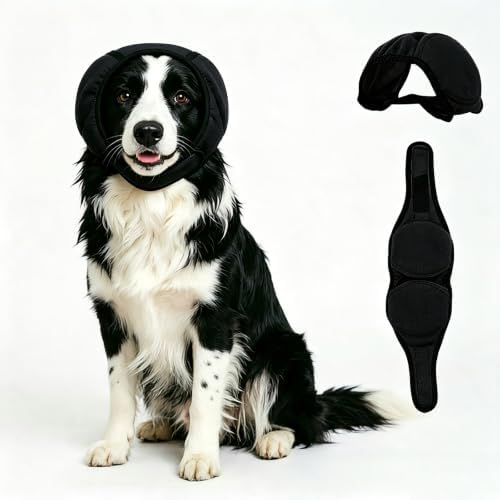 Dog Ear Muffs Noise Protection Dog Calming Hoodie Anxiety Relieve Dog Ear Muffs & No Shake Ear Wrap Quiet Head Cover Sleeves Ear Covers for Bath, Thunderstorms, Firework, Grooming