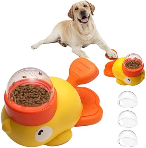 Dog Treat Dispenser Toy Duck-Shaped, Interactive Feeder with 3 Outlets & Non-Slip Base, Easy to Clean