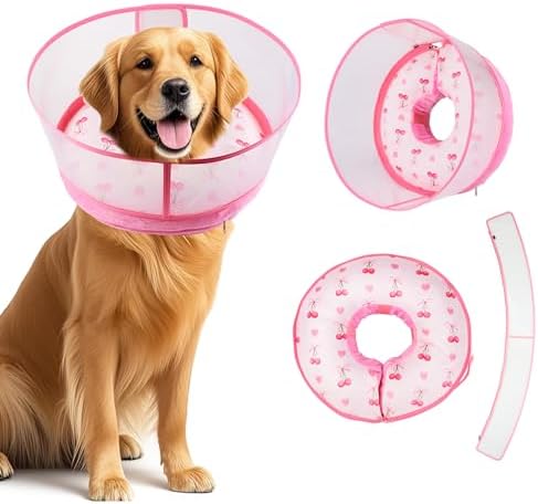 Inflatable Recovery Dog Cone Collar for Large Medium Dogs After Surgery, Soft Dog Donut Collar Adjustable Recovery Bone for Pets, Prevent from Biting & Scratching (Pink, XL)