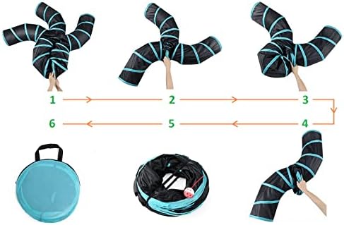 Cat Tunnels, Pet Ferret Rabbit Bunny Tunnels Tubes Subway Habitats, S-Style, DIY Cat Peekaboo Maze House Tent Bed, Kitten Interactive Toy (S Type: 3 Way Tubes)