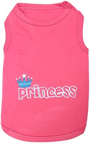 Parisian Pet Dog T-Shirt - Embroidered ' Princess' Breathable Pink Dog Shirt - Sleeveless Pet Vest - Princess Dog Clothes - Machine Washable Dog Shirts for Small Dogs - S