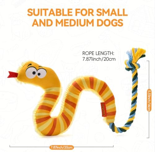 AUSCAT Plush Dog Rope Toy, Durable Squeaky Dog Toys for Puppy Small Medium Dogs (Not for Aggressive Chewers), Snake