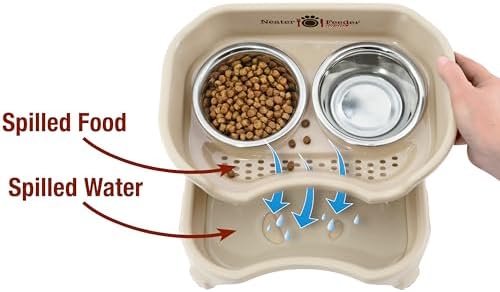Neater Feeder Express Mess Proof Dog Bowls Elevated for Small Breeds Under 15 Lb, Made in USA, No Spill Raised Dog Food Bowl Stand, Stainless Steel Food and Water Bowl Set, Feeding Station, Almond