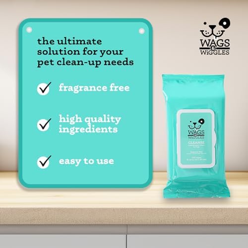 Wags & Wiggles Hypoallergenic Dog Wipes for Sensitive Skin, Fragrance Free Waterless Cleansing Towelettes for Paws Face Body & Rear, No SLS DEA Parabens, 100 Count - 2 Pack