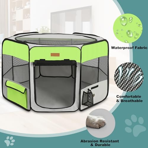Akinerri Portable Dog Playpen, Foldable Pet Play Pen for Puppy Cat, Green