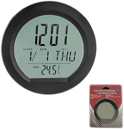 Car Digital Thermometer Clock, Dashboard Clock with Backlight Fahrenheit Celsius Temperature Display, Mini Adhesive 24 Hour Format Time Clock Calendar for Car Truck Home
