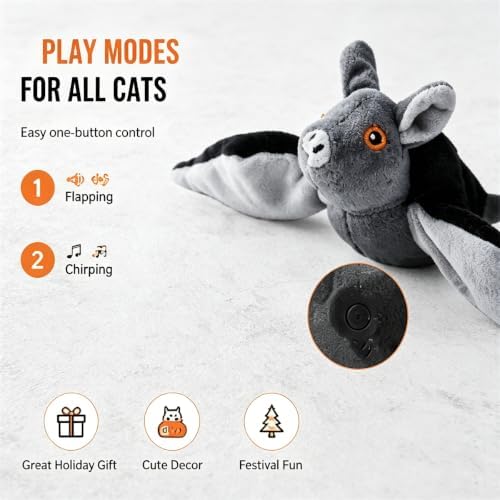 Flying Bat Dog Toy, Flying Bat Toy for Cats, NoFlying, Flapping Bird Interactive Cat Toy, Cute Flapping Wings Electric Teasing Cat/Dog Toy, Interactive Chirping Bird Toys with Flappingwings (1)