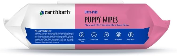 earthbath Ultra-Mild Wild Cherry Puppy Wipes, 100 Count (1 Pack)