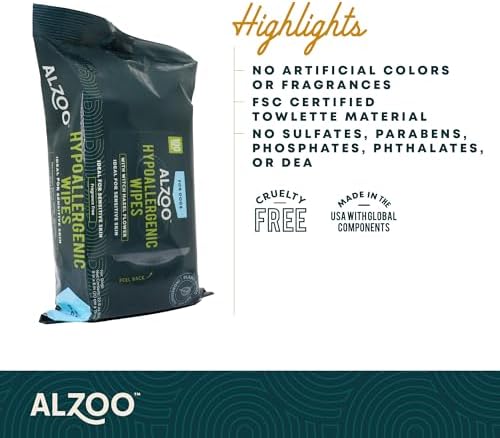 ALZOO Hypoallergenic Dog Grooming Wipes with Witch Hazel, 100% Plant-Based Formula, Gentle Daily Pet Wipes for Dogs, 100 Count