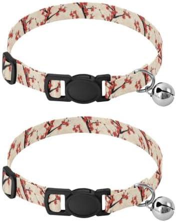 Red Cherry Blossoms Dots Easy to Wear Cat Collars 2 Pack Soft Cat Collar