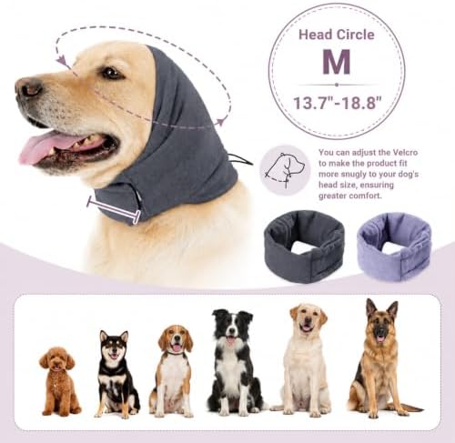 Adjustable Dog Quiet Ear Muffs Calming Ear Hoodie, Noise Canceling Breathable Ear Wraps for Dog Anxiety Relief, Ear Covers for Fireworks Thunderstorm Grooming Force Drying Noise Protection (Purple, M)