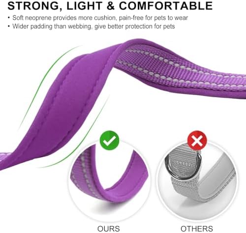azuza Reflective Dog Collar, Neoprene Padded Medium Dog Collar, Purple, M