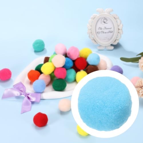 Cat Toy Pom Ball, Interactive Cat Ball Toys Fuzzy Pompoms (Plush, 1.2Inch, 30Pcs, Lake Blue) for Kittens Pet Enrichment Training Play Indoor