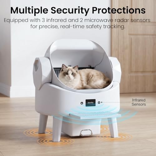 Realbear Automatic Litter Box, Smart Self Cleaning Cat Litter Box with App & Button Control, Open Top Design Safety Auto Litter Box for Multi Cats, 2 Rolls of Garbage Bags