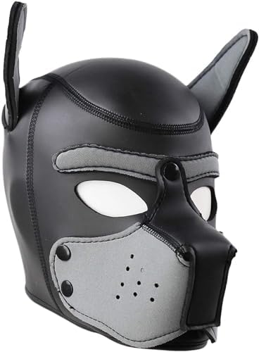 Adults Neoprene Puppy Hood Mask, Cosplay Dog Full Face Pup Hood Mask for Role Play and Costume Parties