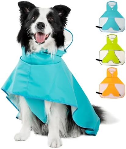 Dog Raincoat,Dog Rain Jacket Poncho with Hood and Leash Hole(Blue,2XL)