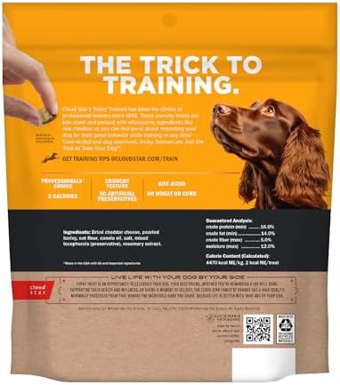 Cloud Star Tricky Trainers Crunchy Dog Training Treats 12 oz. Bag,Cheddar Flavor,Low-Calorie Behavior Aid with 680 Treats,(Pack of 2)