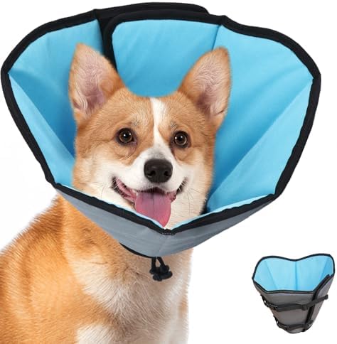 Soft Dog Cone Collar After Surgery: Long Alternative Comfortable Comfy Fabric Recovery Shame Elizabethan Stop Licking Small Medium Large Dogs (Blue, L)
