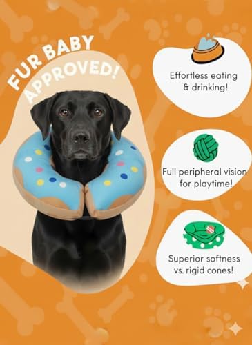 PAWRELIEF Soft Inflatable Dog Cat Cone Collar – Pet Recovery & Protective Dog Neck Collar for Medium Dogs Cats to Prevent Scratching, Licking (Blue Donut, Medium)