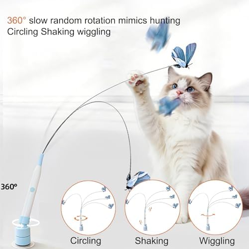 Interactive Cat Toys for Indoor Cats, Upgraded 360° Automatic Spin Butterfly, USB Rechargeable Electric Cat Teaser with Strong Suction Base, Enrichment Toy for Bored Cats (Pink)