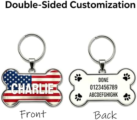 HSIAHOU Custom Pet ID Tags, Personalized Dog Tag Cat Tag(US Flag)
