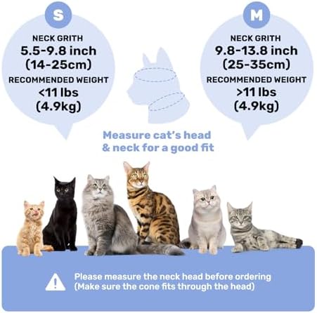 Adjustable Cat Recovery Cone Collar, Lightweight Soft Cat E-Collar Alternative After Spay, Waterproof Comfy Collars to Stop Licking Wound After Surgery, Protective Cone for Kittens/Puppies