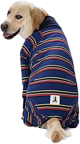 Dog Surgery Recovery Suit Female Male for Dogs After Surgery Medium Large Dogs Onesie Dog Pajamas Pjs Clothes (Navy Stripes, 38 (Chest 42.52 in | Backlength 27.95 in))